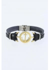 BFS Gold Renk Deniz Çapası Figürlü Metal Aksesuarlı Siyah Renk Deri Erkek Bileklik