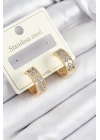 Bfs 316L Çelik Zirkon Taşlı Halka Model Gold Ve Gümüş Renk Kadın Küpe