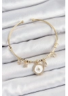 BFS Pirinç Zirkon Taşlı Pusula Model Gold Renk Charm Bileklik