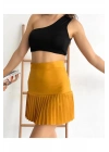 Altı pliseli mini etek hardal s24705