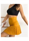 Altı pliseli mini etek hardal s24705
