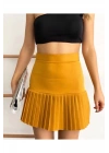 Altı pliseli mini etek hardal s24705