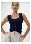 Krep Kumaş Düğmeli Yelek Lacivert S3395