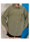 Fit Keten Gömlek Haki S255349