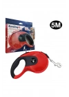 Euro Dog Otomatik Köpek Gezdirme Tasması Yumusak Doku Kırmızı/Siyah 3 Mt