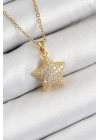 Bfs 316L Çelik Zirkon Taşlı Yıldız Model Gold Renk Kadın Kolye