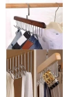 8 Kancalı Askı Çok Fonksiyonlu Ahşap Kemer Kravat Eşarp Dolap Askısı