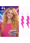 80’ler 90'lar Retro Neon Pembe Şimşek Küpe 10 cm