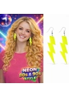80’ler 90'lar Retro Neon Sarı Şimşek Küpe 10 cm
