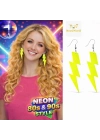 80’ler 90'lar Retro Neon Sarı Şimşek Küpe 10 cm