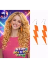 80’ler 90'lar Retro Neon Turuncu Şimşek Küpe 10 cm