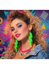 80’ler 90'lar Retro Neon Yeşil Şimşek Küpe 10 cm