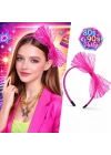 80’ler 90’lar Neon Pembe Dantel Taç Fiyonklu