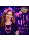 80’ler 90’lar Neon Pembe Parti Seti – Kolye Küpe Taç