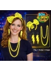 80’ler 90’lar Neon Sarı Parti Seti – Kolye Küpe Taç