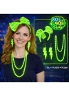 80’ler 90’lar Neon Yeşil Parti Seti – Kolye Küpe Taç