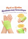 80’ler 90’lar Retro Neon Yeşil File Parmaksız Kısa Eldiven 11 Cm