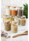 9 Lu Set Bambu Kapaklı Cam Kavanoz & Erzak Saklama Kabı 800 ml Orta  Boy ( Vakum Kapak )