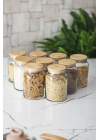 9 Lu Set Bambu Kapaklı Cam Kavanoz & Erzak Saklama Kabı 800 ml Orta  Boy ( Vakum Kapak )