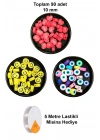 90 Adet 10 mm Polimer Kil Fimo Boncuk Takı Bileklik + 5 Metre Misina Hediye - Smile - Nazar - Love