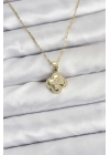 316L Çelik Zincir Gold Renk Zirkon Taşlı Yonca Model Kadın Kolye