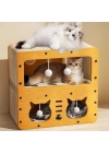 Ahşap İki Katlı Tırmalamalı Kedi Oyun Evi