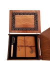 Ahşap Kutulu Taba Renk Deri Defter Ve Kalem Set