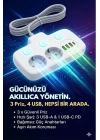 ® Akım Korumalı 2500W Güçlü 3 USB + Type-C Portlu Çoklu Priz | Hızlı Şarj, Çocuk Kilidi, 2 METRE