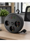 Akım Korumalı Çoklu Priz 3 Priz 3 USB 1 Type C 2 Metre Kablo Güvenli Şarj