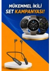 Alarm ve Titreşim Özellikli Akıllı Saat ve Mikrofonlu Kablolu Bluetooth Kulaklık 60 Saat