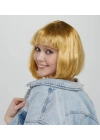 Altın Renk Düz Kesim Küt Parti Peruğu Kısa Takma Saç