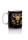 Altın Siyah Arka Planda Boğa Figürü – Baskılı Kahve Kupası