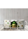 Altın Yoncalı Şapkalı Sevimli Kurbağa Figürü - Baskılı kahve kupası