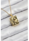 316L Çelik Zirkon Taşlı Açılabilr Kapaklı Kitap Model Gold Renk Kadın Kolye
