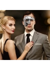 Antik Eskitme Gümüş Erkek Yarım Maske - Phantom & Balo Maskesi