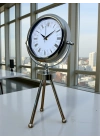 ® Asalet Krom Üç Ayaklı Metal Masa Saati