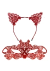 Ateş Kırmızısı Dantel Taç Ve Maske Seti 10 No - Maskeli Balo & Özel Gün Seti