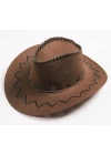 Bağcıklı Çocuk Boy Nubuk Süet Kovboy Şapkası Koyu Kahve Renk