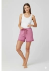 Bambu Fitilli Kadın Ev Şortu Bacak Dantel Detaylı Ev Giyim Pembe