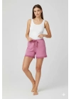 Bambu Fitilli Kadın Ev Şortu Bacak Dantel Detaylı Ev Giyim Pembe
