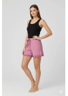 Bambu Fitilli Kadın Ev Şortu Bacak Dantel Detaylı Ev Giyim Pembe