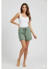 Bambu Fitilli Kadın Ev Şortu Bacak Dantel Detaylı Ev Giyim Yeşil