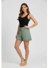 Bambu Fitilli Kadın Ev Şortu Bacak Dantel Detaylı Ev Giyim Yeşil