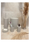 Banyo Seti 5li Krem Çöp Kovası Wc Fırçalık Sıvı Sabunluk Katı Sabunluk
