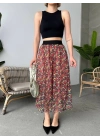 Baskılı astarlı uzun etek