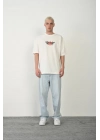 Baskılı Bisiklet Yaka Oversize T-Shirt - Beyaz -