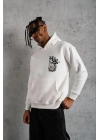 Baskılı Kapşonlu Sweat - Beyaz -