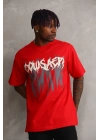 Baskılı Oversize T-Shirt - Kırmızı -