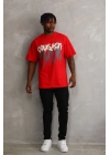 Baskılı Oversize T-Shirt - Kırmızı -