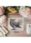 Baykuş Figürlü Karakalem Mousepad – Doğal Doku - 19x23 cm 2 mm Dikdörtgen İthal Baskılı Mouse Pad